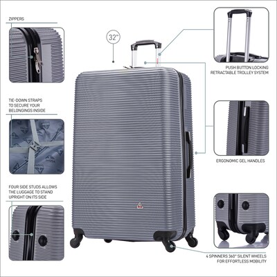 InUSA Royal 32" Hardside Suitcase, 4-Wheeled Spinner, Silver (IUROY00XL-SIL)