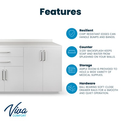Viva Comfort 36 H x 48 Exam Room Medical Cabinet with 24 Right Side Desk, 4 Doors, 2 Drawers, Gray (902-48NS-GRY-AO)