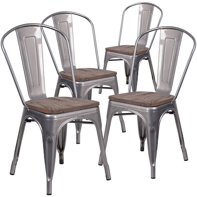 Flash Furniture Lincoln Contemporary Metal/Wood Stackable Dining Chair, Clear Coat, 4/Pack (4XUDGTP001W)