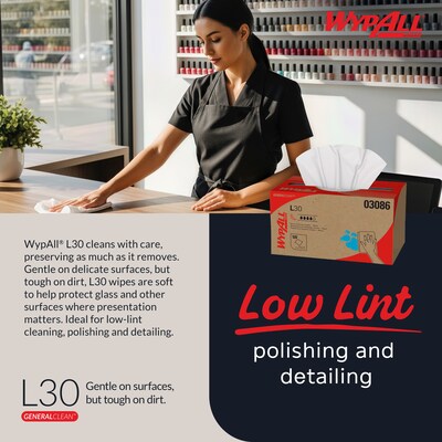WypAll GeneralClean L30 Cleaning Cloths, 10" x 10.8", White, 12 Sheets/Box, 10 Boxes/Carton (03086)