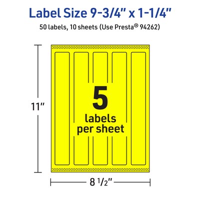 Avery Rectangle Laser/Inkjet Multipurpose Labels, 9.75" x 1.25", Neon Yellow (50/Pack)