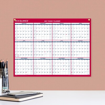 2027 AT-A-GLANCE 16" x 12" Yearly Wet-Erase Wall Calendar, Reversible, White/Red (PM330B-28-27)