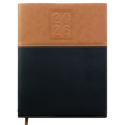 2026 Global Printed Products 8 x 10 Calendar Year Weekly & Monthly Planner, Faux Leather Cover, Black/Brown (NRY26-PKT810-BN)