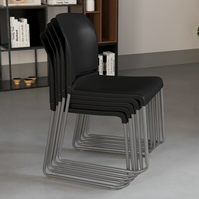 Flash Furniture HERCULES Series Plastic Contoured Stack Chair with Sled Base, Black/Gray (RUT238ABK)