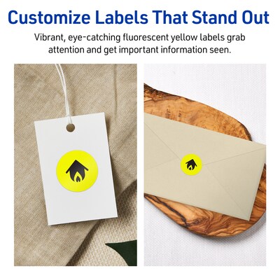 Avery Laser/Inkjet Multipurpose Circle Labels, 1" Dia., Neon Yellow, 480/Pack (94500)