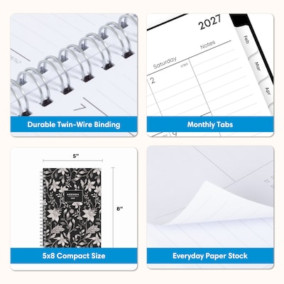 2027 Blue Sky 5" x 8" Weekly & Monthly Planner, Black/White (164014)