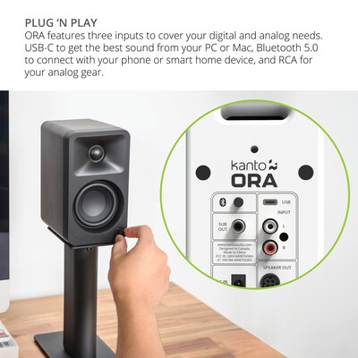 Kanto ORA 100W Bluetooth Reference Desktop Speaker, White, Pair (ORAMW)