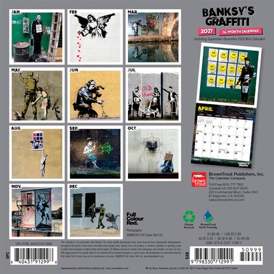 2027 BrownTrout Banksys Graffiti 7 x 7 Monthly Wall Calendar, Assorted Colors (9798330712991)
