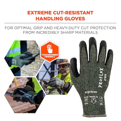 Ergodyne ProFlex 7070 Nitrile Coated Cut-Resistant Gloves, ANSI A7, Heat Resistant, Green, XL, 1 Pai
