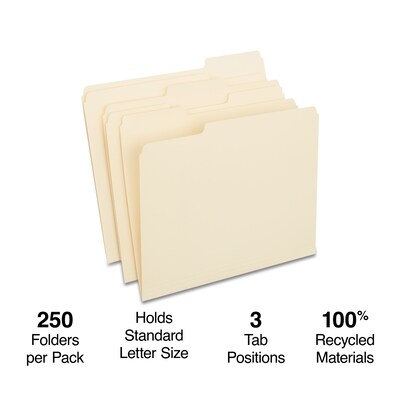 Staples® File Folders, 1/3 Cut Tab, Letter Size, Manila, 250/Box (TR516564)