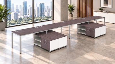 Boss Office Products Simple System 66"W Desk with Storage Cabinet, Driftwood, 4/Set (SGSD011-202)