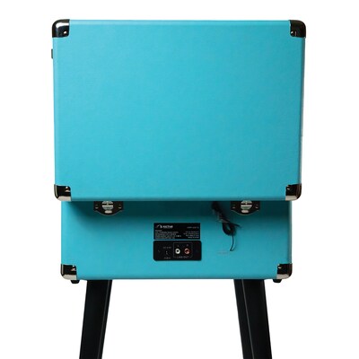 Victor Andover Dual-Bluetooth Belt-Drive 5-in-1 Suitcase-Style Record Player with Legs, Turquoise (VWRP-3200-TQ)