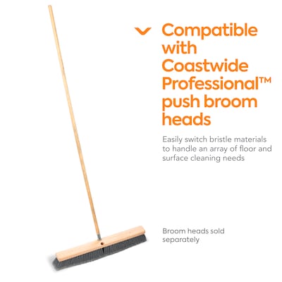Coastwide Professional™ 60" Wood Push Broom Handle, Threaded Metal Tip (CW57741)