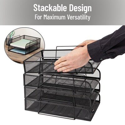 Mind Reader Metal Front Loading Stackable Letter Tray, Letter/Legal Size, Black (BSTACK4-PNK)