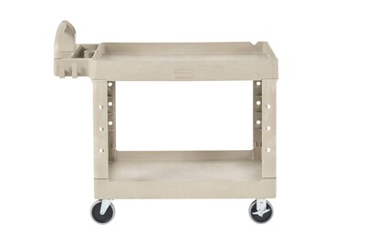 Rubbermaid 2-Shelf Plastic/Poly Mobile Utility Cart with Swivel Wheels, Beige (FG452088BEIG)