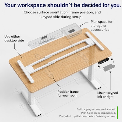 Uncaged Ergonomics Rise Up 60"W Electric Adjustable Bamboo Standing Desk, Natural/White (RUWB)