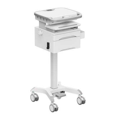 Mount-It! MedHub Height-Adjustable Medical Cart with 2 Lockable Drawers, Power Strip and Locking Casters, White/Grey (MI-16037)