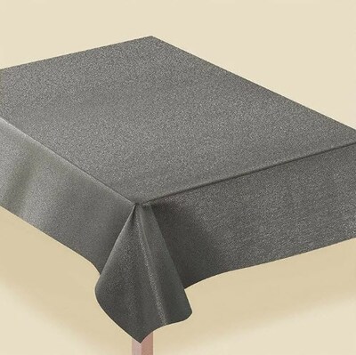 JAM PAPER Premium Shimmer Fabric Tablecloth, Rectangle 60 x 84 inch, Metallic Pewter Grey, 1 Reusable Table Cover/Pack