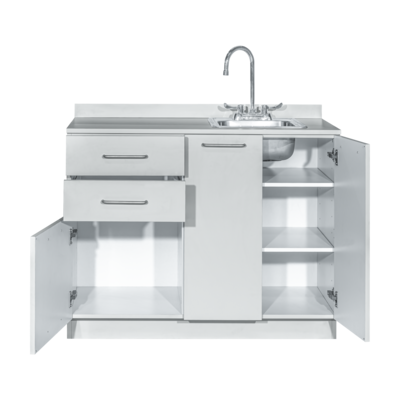 Viva Comfort 36" H x 42" W Medical Cabinet with Right Sink and 24" W Right Side Desk, 2 Doors, 3 Drawers Gray (90242-RS-GRY-AO)