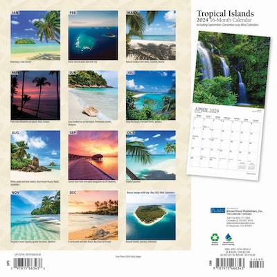2024 Plato Tropical Islands 12" x 24" Monthly Wall Calendar (9781975466343)