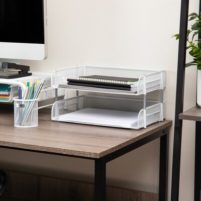 Mind Reader Metal Side Loading Stackable Letter Tray, White (ESTACK2-WHT)