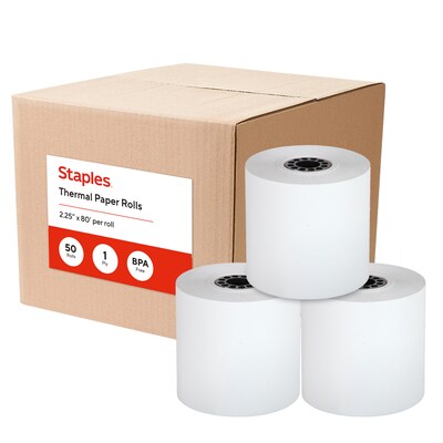 Staples Thermal Paper Rolls, 2 1/4 x 80, BPA Free, 10/Pack (452175)