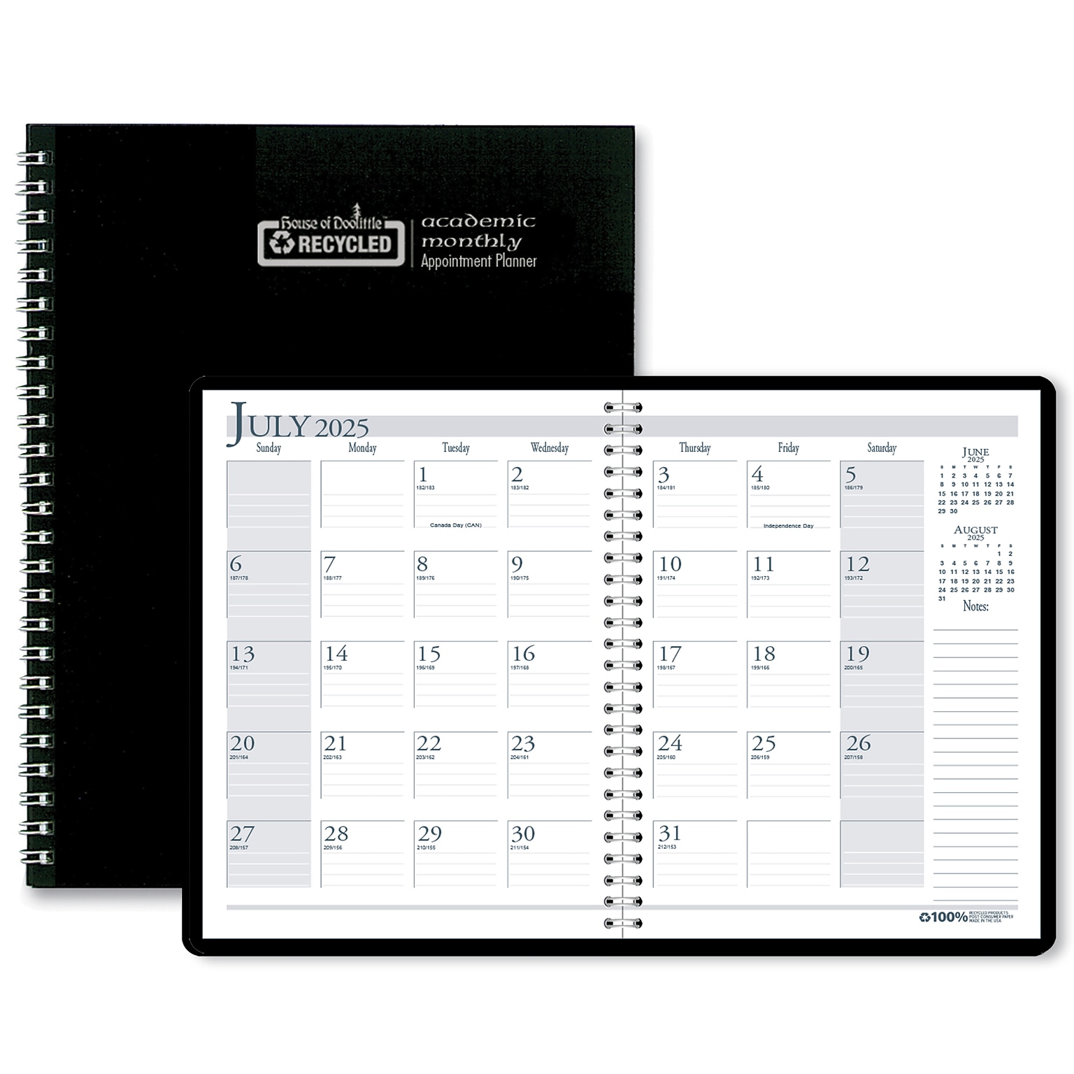 2025-2026 House of Doolittle 8.5 x 11 Academic Year Monthly Planner, Faux Leather Cover, Black (26302-26)