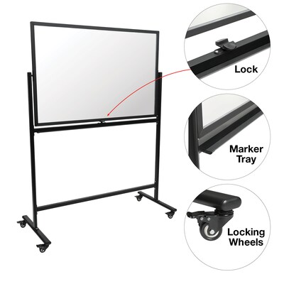 Excello Global Products Glass Mobile Dry-Erase Whiteboard, Aluminum Frame, 48" x 32" (EGP-HD-0552)