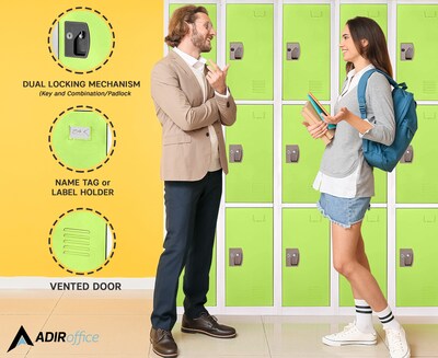 AdirOffice 72'' 3-Tier Green Storage Locker, 2/Pack (629-203-GRN-2PK)