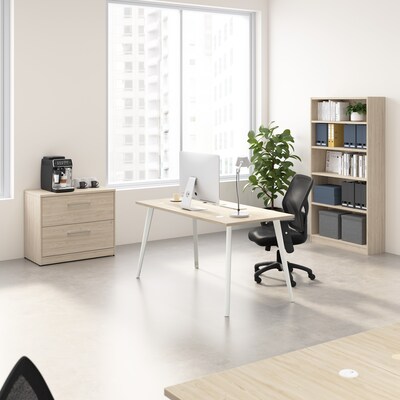 Bush Business Furniture Vista 60"W Desk with Lateral File Cabinet and Bookcase, Natural Elm (VST012NESU)