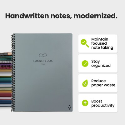 Rocketbook Core Smart Notebook, 8.5" x 11", Gray/Silver (CRLTDT-ENAM-GRY-01)