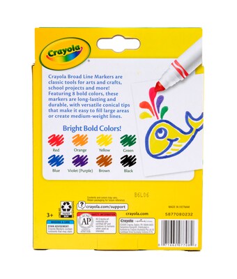 Crayola Kids Markers, Broad Point, Assorted Colors, 8/Box (58-7708)
