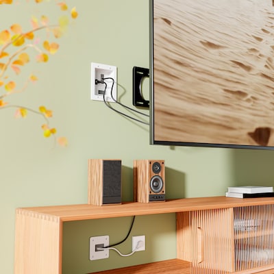 Mount-It! In-Wall Cable Management Kit with 2 Power Outlets, USB-A & USB-C Ports, White (MI-7287)