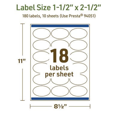 Avery Dissolvable Oval Multipurpose Labels, 1.5" x 2.5", Off-white, 180/Pack (94051)