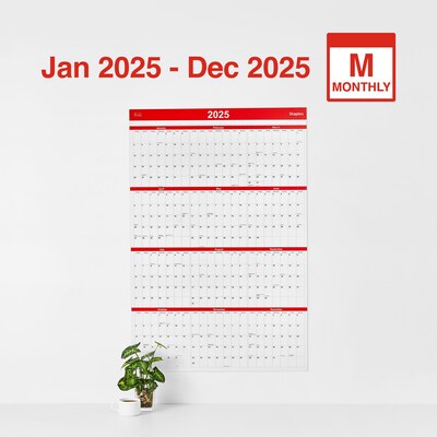 2025 Staples 36" x 24" Wall Calendar, Red (ST53903-25)