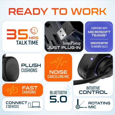 Delton 60X Stereo Noise Canceling Bluetooth Computer Headset - Compatible with MS Teams, Black (DBTHEAD60XBTDL)