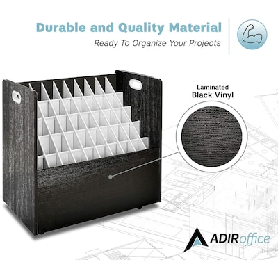 AdirOffice 50-Slot Mobile Roll File, 28.5"H x 30"W x 15.75"D, Black (626-BLK-KIT1)