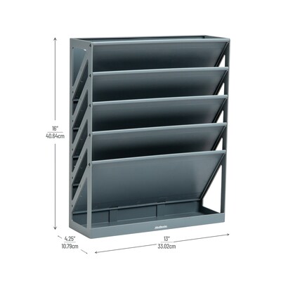 Mind Reader 5-Compartment Mountable Plastic Vertical File Storage, Gray  (WALLANCH-GRY)