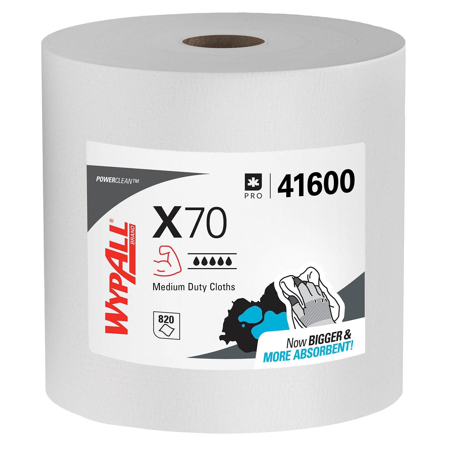 WypAll PowerClean X70 Fabric Cleaning Wipers, 13.3 x 13.4, White, 820 Sheets/Roll (41600)