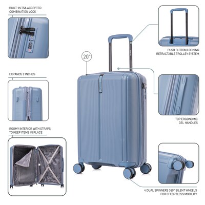 DUKAP Airley 21.85" Hardside Suitcase, 4-Wheeled Spinner, TSA Checkpoint Friendly, Blue (DKAIR00S-BLU)