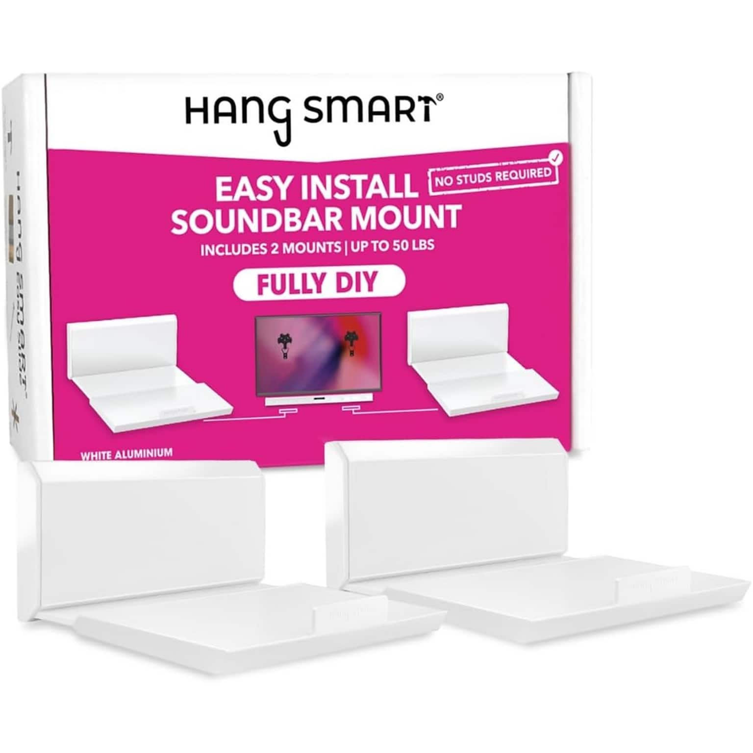 HangSmart No Stud DIY Sound Bar Mount, White (SM1004)