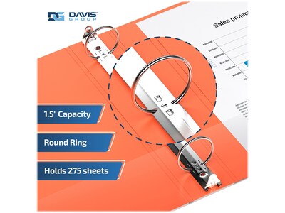 Davis Group Premium Economy 1 1/2" 3-Ring Non-View Binders, Orange, 6/Pack (2312-19-06)