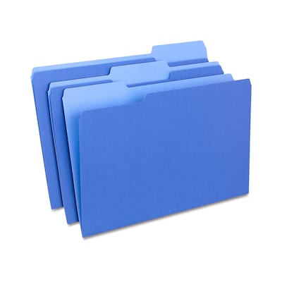 Quill Brand® File Folders, Assorted Tabs, 1/3-Cut, Legal, Blue, 100/Box (741013BE)