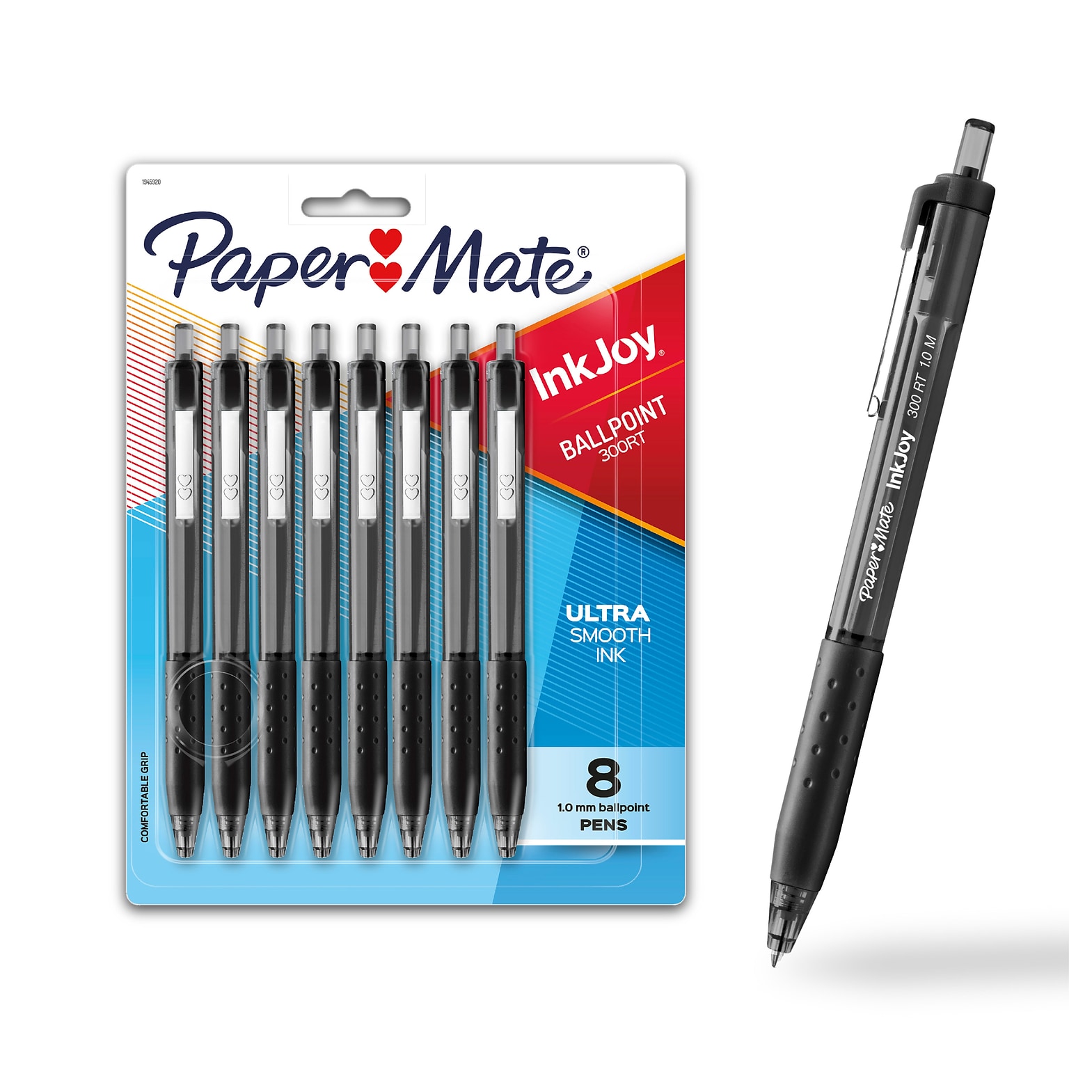 Paper Mate InkJoy 300RT Retractable Ballpoint Pen, Medium Point, Black Ink, 8/Pack (1781565/1945920)