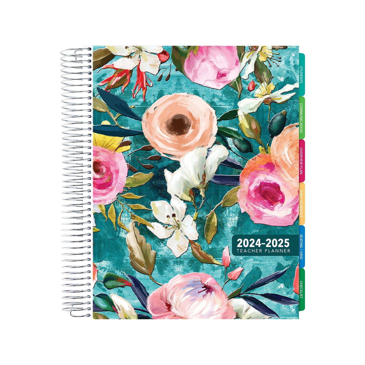 2024-2025 Global Printed Products Spring Floral 8.5 x 11 Academic Weekly & Monthly Teacher Planner, Plastic Cover