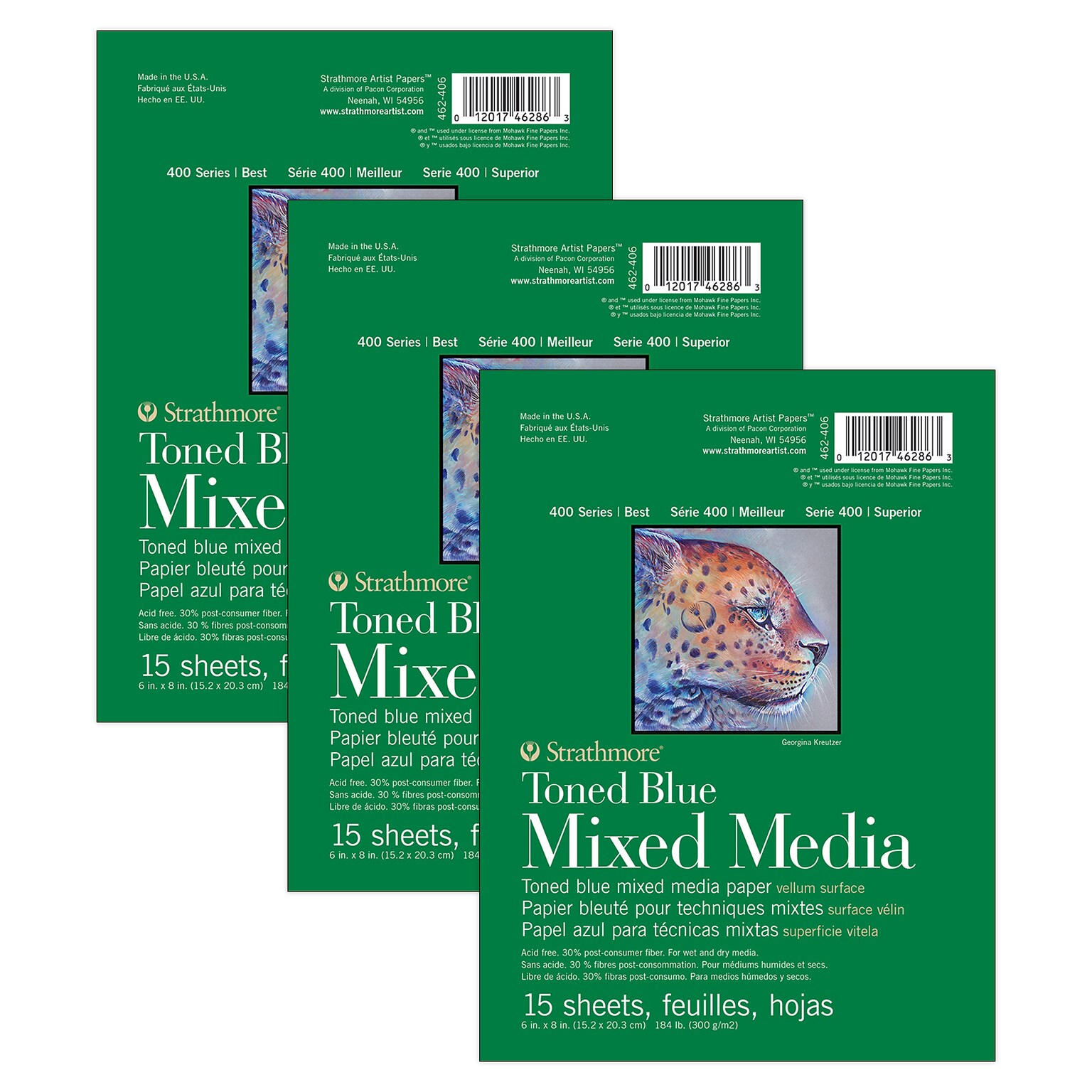 Strathmore 400 Series 6 x 8 Mixed Media Sketch Pad, 15 Sheets/Pad, 3/Bundle (STTP462406-3)