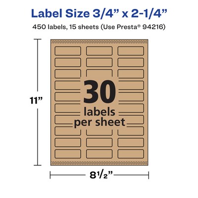 Avery Laser/Inkjet Multipurpose Labels, 2.25" x ", Kraft Brown, 450/Pack (94216)