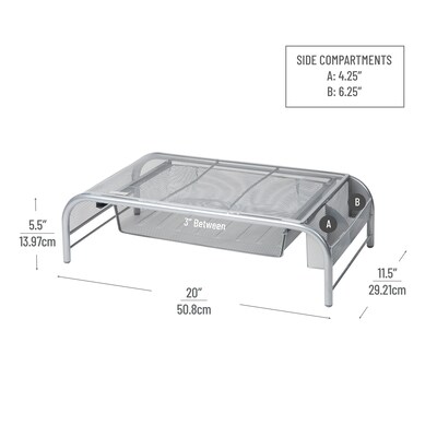 Mind Reader Monitor Stand with Paper Tray, Metal, Silver  (MESHMONSTA-SIL)