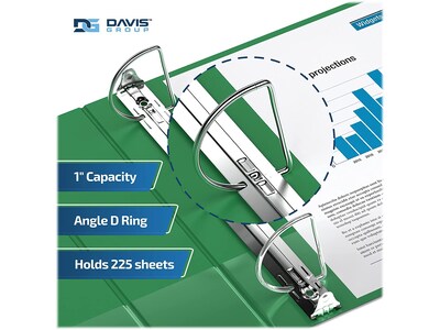 Davis Group Premium Economy 1" 3-Ring Non-View Binders, D-Ring, Green, 6/Pack (2301-04-06)