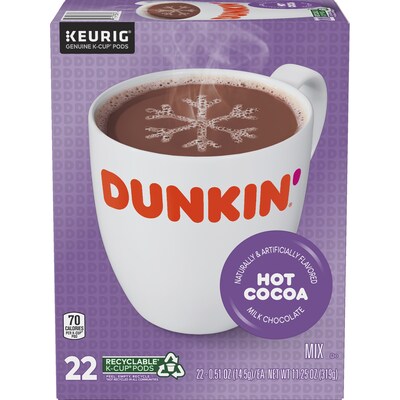 Dunkin Milk Chocolate Hot Cocoa, Keurig® K-Cup® Pods, 22/Box (611247377215)